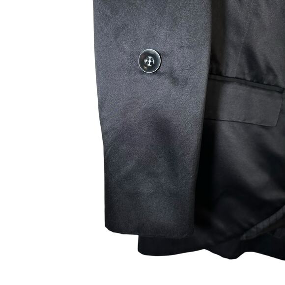 Hinge Nordstrom Silk Blend Satin Tuxedo Blazer 1 Button Roll Tab Black Medium - Picture 5 of 12